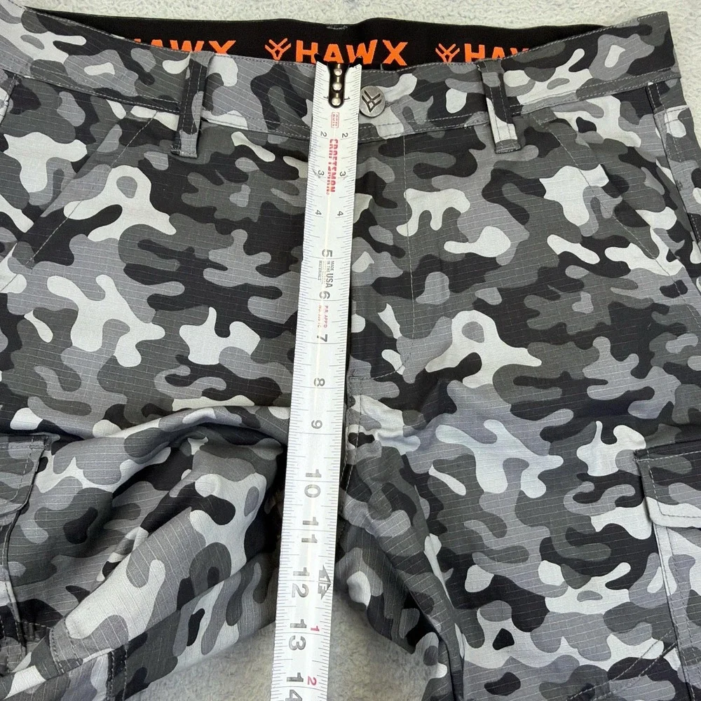 HAWX Pants Mens 33x34 Gray Camo Canvas Cargo Workwear Utility Stretch Rip Stop